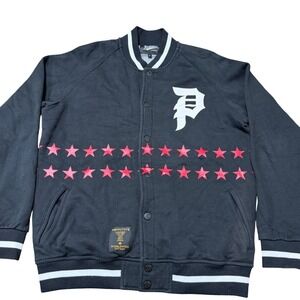 Primitive Black Snap Front Varsity Jacket Mens Large Logo Stars